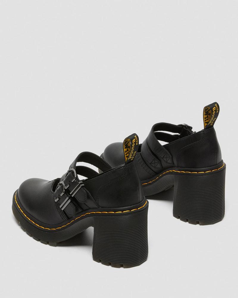 Black Women's Dr Martens Eviee Sendal Leather Heeled Casual Shoes | CA 99KOR